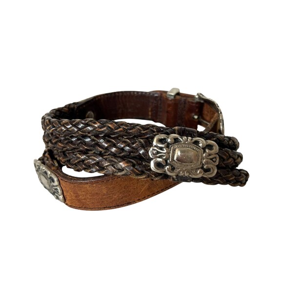 Vintage Brown Woven Strand Leather w Solid Brass Buckle  Size S - Picture 3 of 11